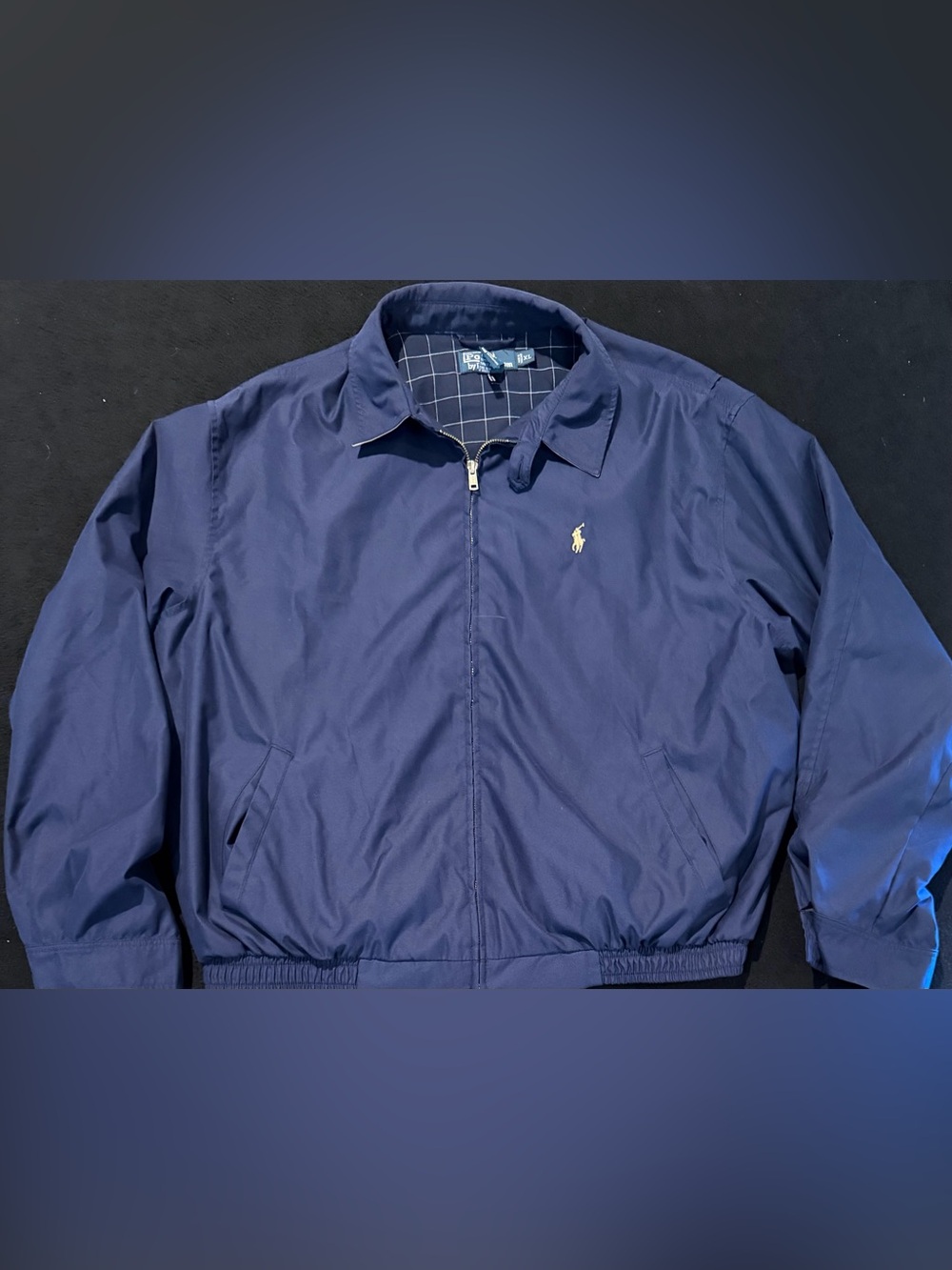 Polo Ralph Lauren Harrington Jacket Navy Blue Plaid Lined Mens XL